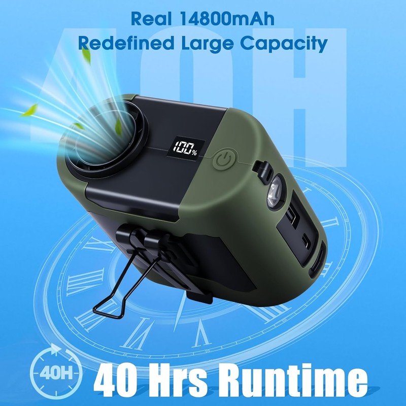2025 Rechargeable Portable Waist Fan 40H, 5 Speeds, Wearable for Outdoor Use3