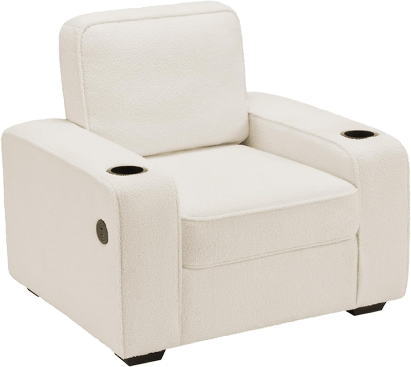 Bouclé Sofa Chair Cup Holders USB Charging Upholstered Living Room Couch White6