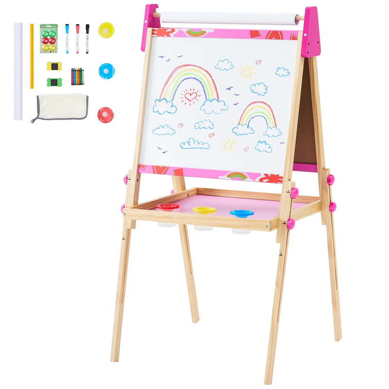 Kids Easel, Double-Sided Magnet Whiteboard & Chalkboard with Paper Roll, Storage10