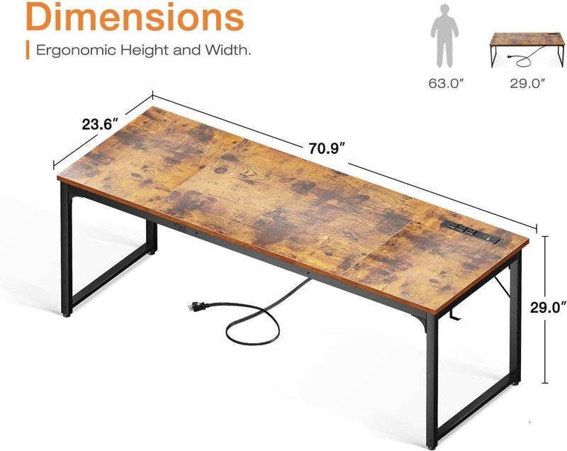 71'' Computer Desk w/ USB Ports Large Office Study Writing Desk Rustic Brown2