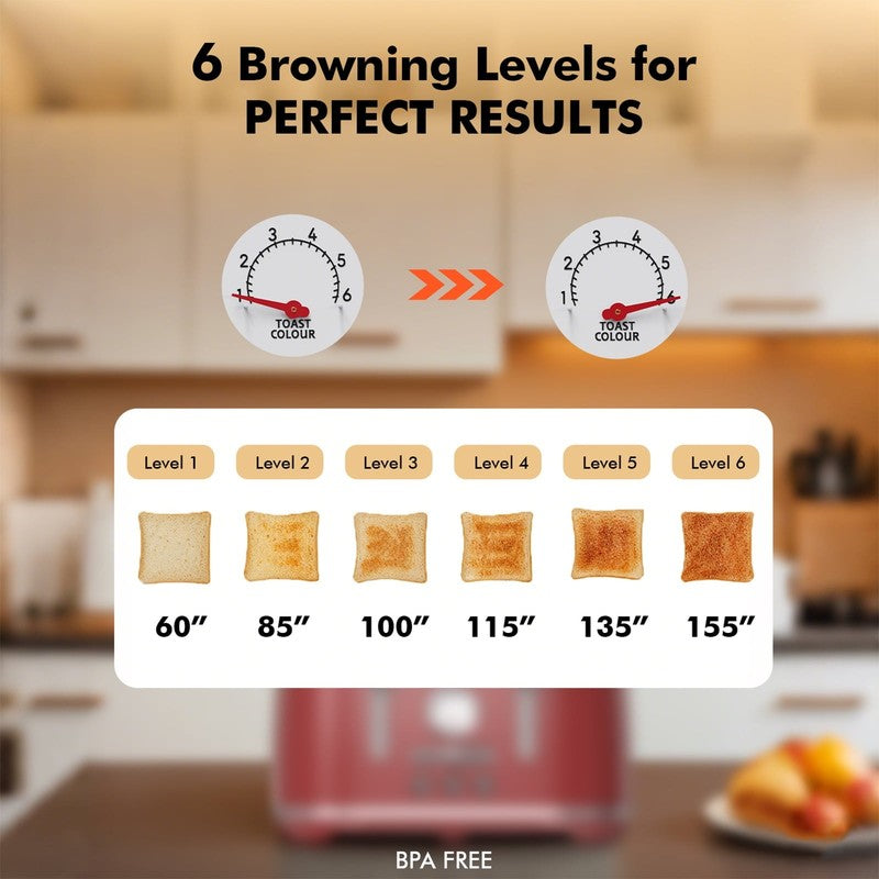 4 Slice Toaster, 6 Browning Options, Wide Slots, High Lift Lever, Dual Controls,3