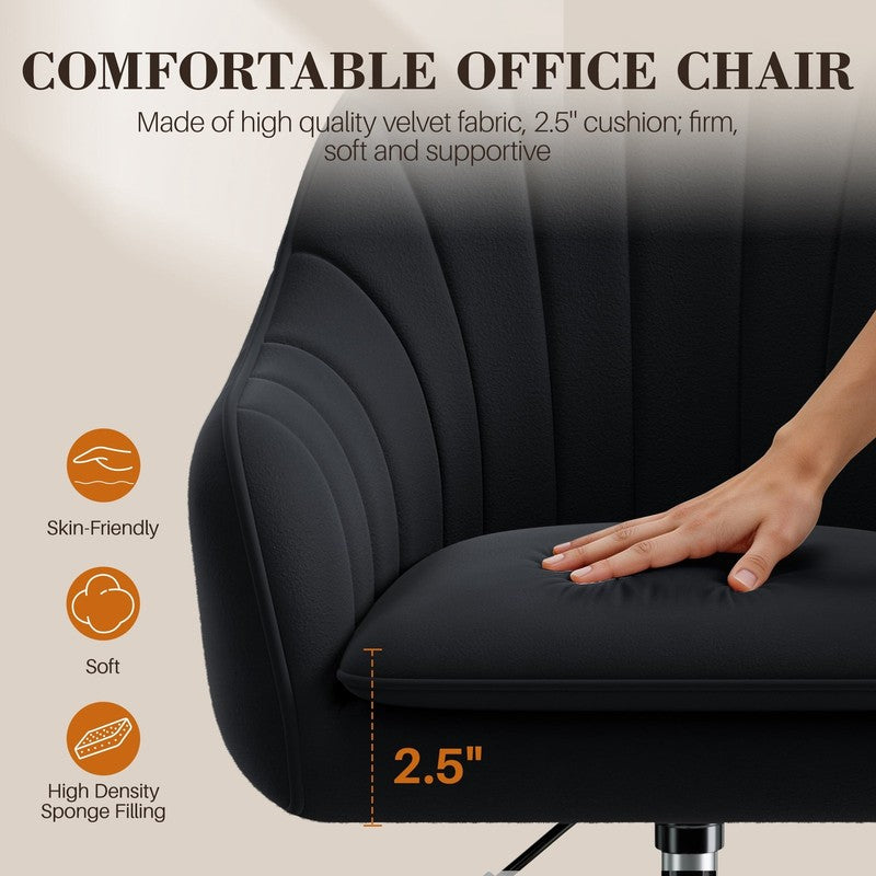 Office Desk Chair with Padded, Velvet Vanity Chair with Back and Wheels, Comfy H3