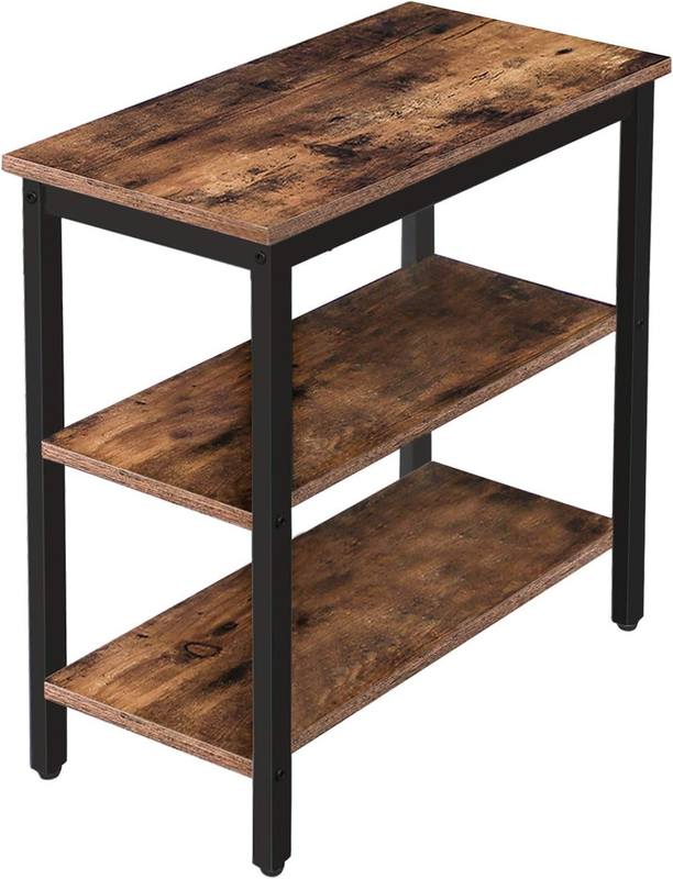 Rustic 3 Tier End Table Nightstand Narrow Side Table Rustic Brown Black0