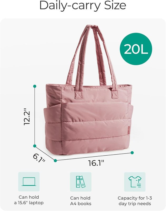 Women’s Puffy Tote Bag Lightweight Shoulder Handbag w/ Compartments for Travel1