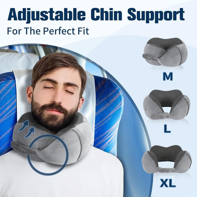 Memory Foam Travel Neck Pillow Adjustable w/ Eye Mask, Earplugs & Carry Bag1