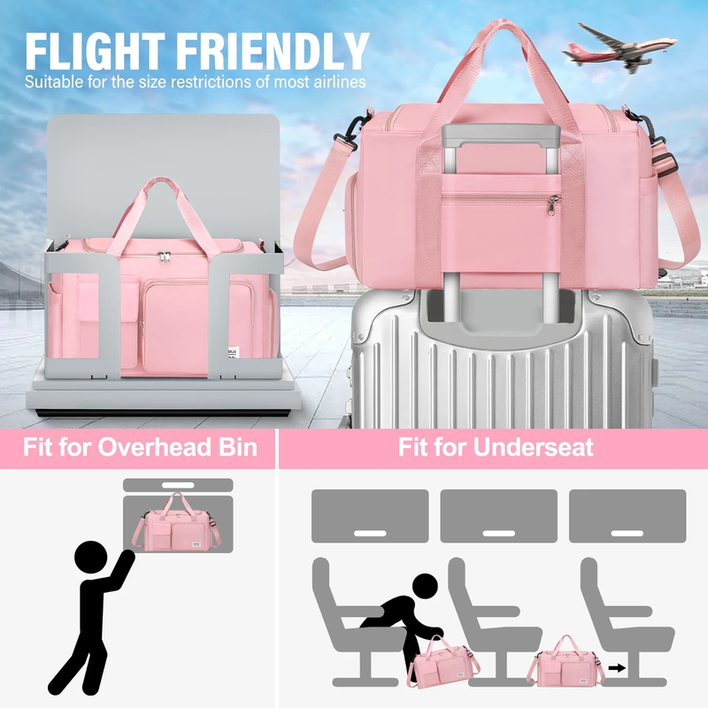 Gym Bag Women Shoe Compartment Dry Wet Travel Weekender Overnight Pink5