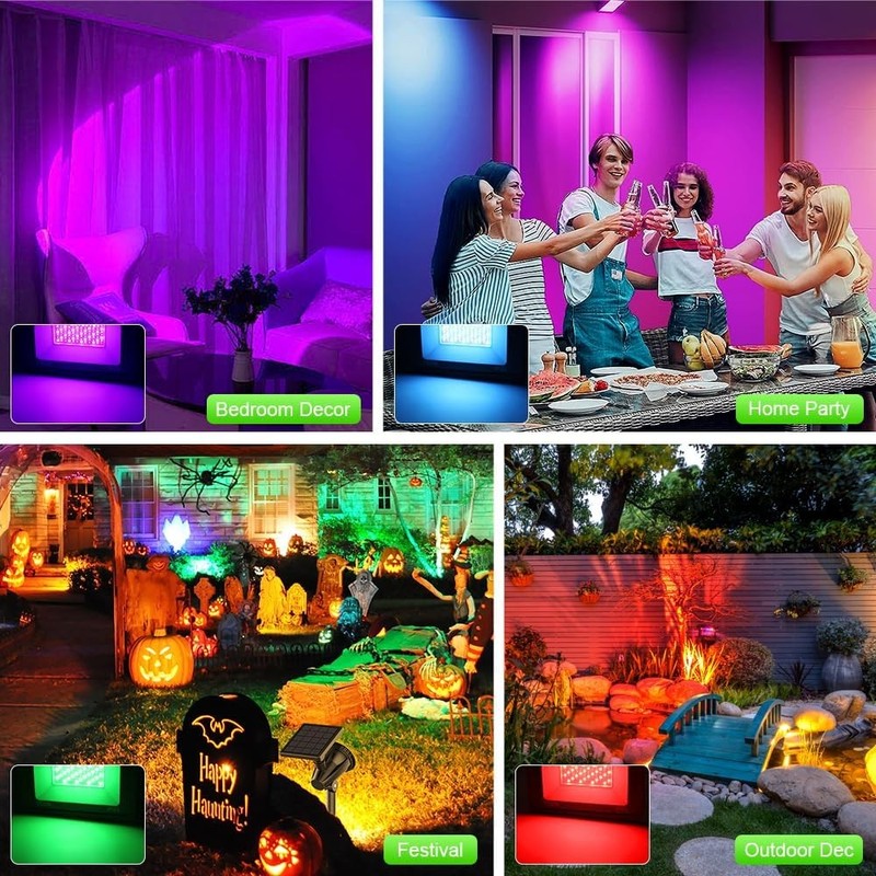 2 Pack 100W RGB LED Flood Lights, 12000LM Color Changing Smart Floodlight with R6