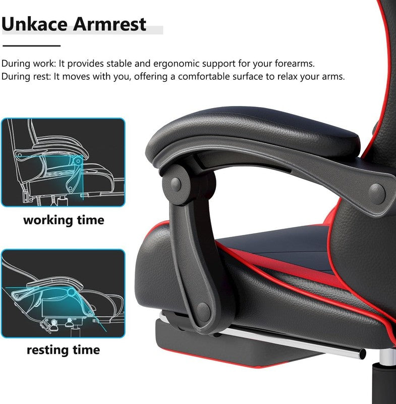 Gaming Chair w/ Headrest Lumbar Support Ergonomic High Back Office Red Black5