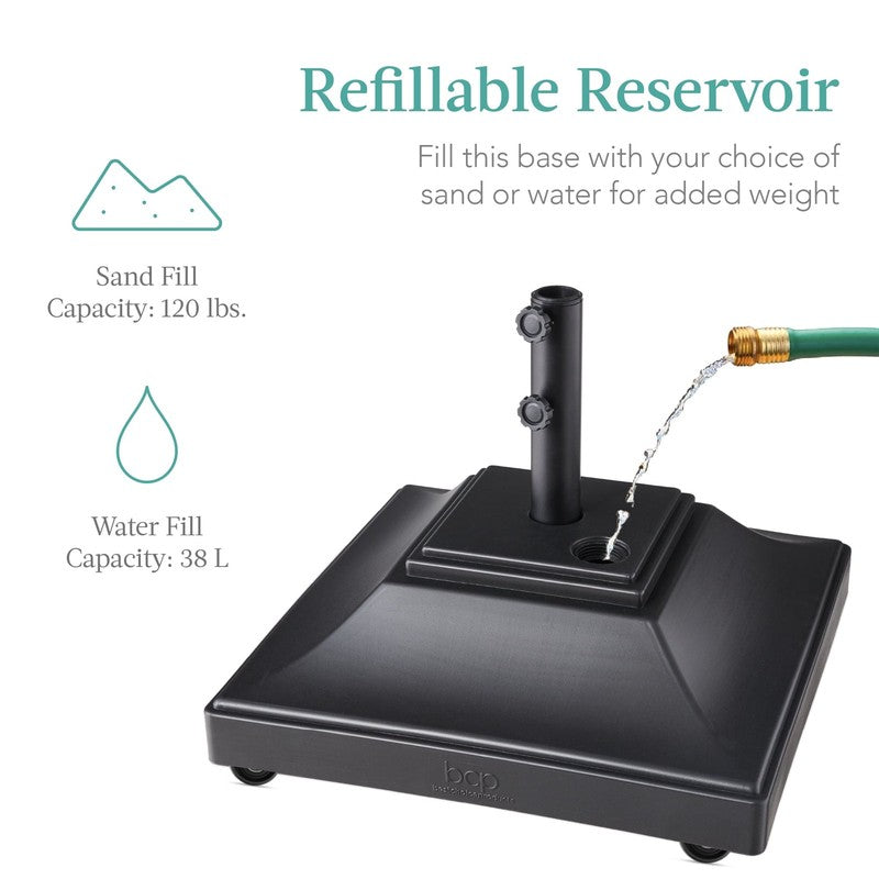 Mobile Umbrella Base, Fillable Heavy-Duty Market Stand W/4 Wheels, 2 Locks, 120L3