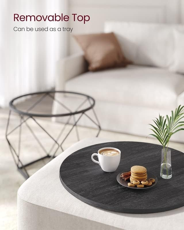 Small Round Coffee Table Set of 2 Steel Frame Side End Tables Gray Black5