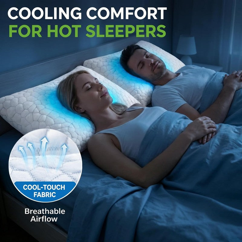 Cooling Queen Pillows Set of 2 Adjustable Memory Foam CertiPUR-US5