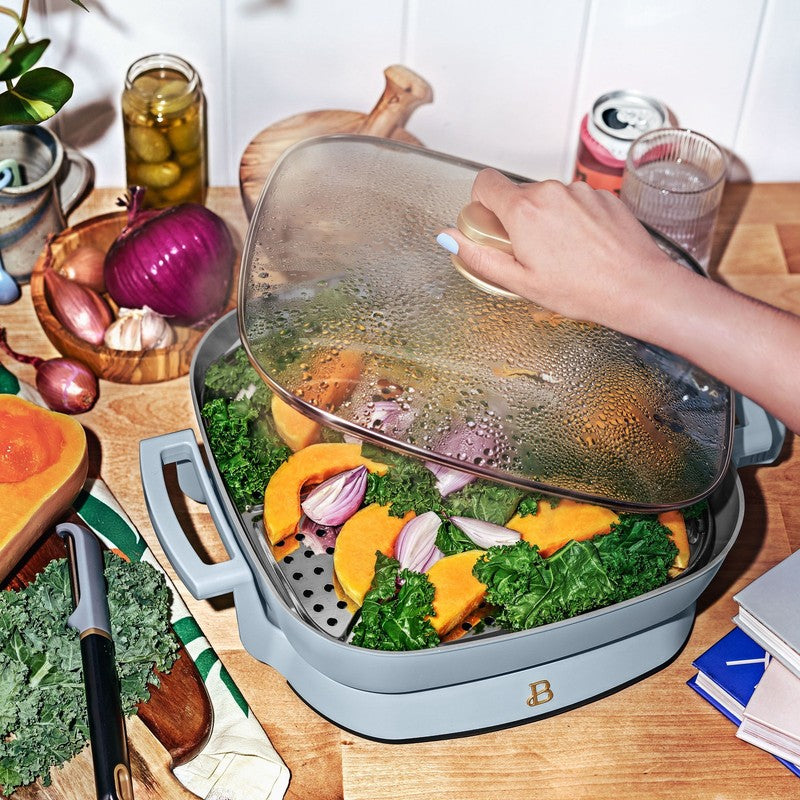 5 in 1 Electric Skillet Expandable to 7 Qt w/ Glass Lid Cornflower Blue4