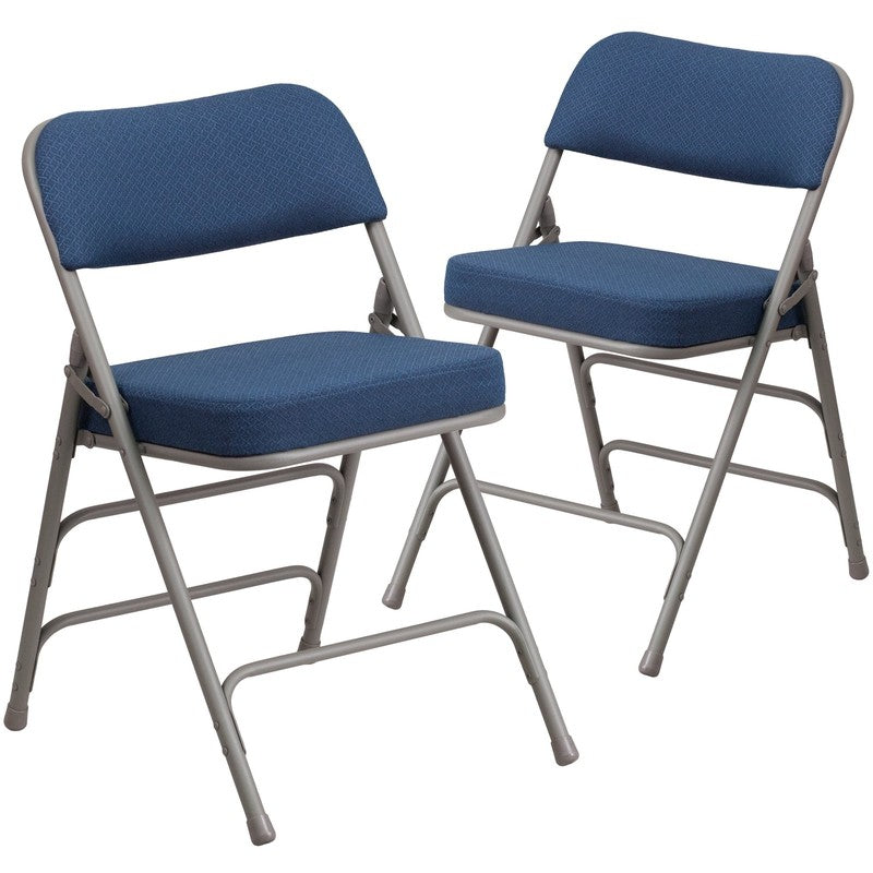 2 Pack HERCULES Series Premium Curved Folding Chairs Navy Fabric1