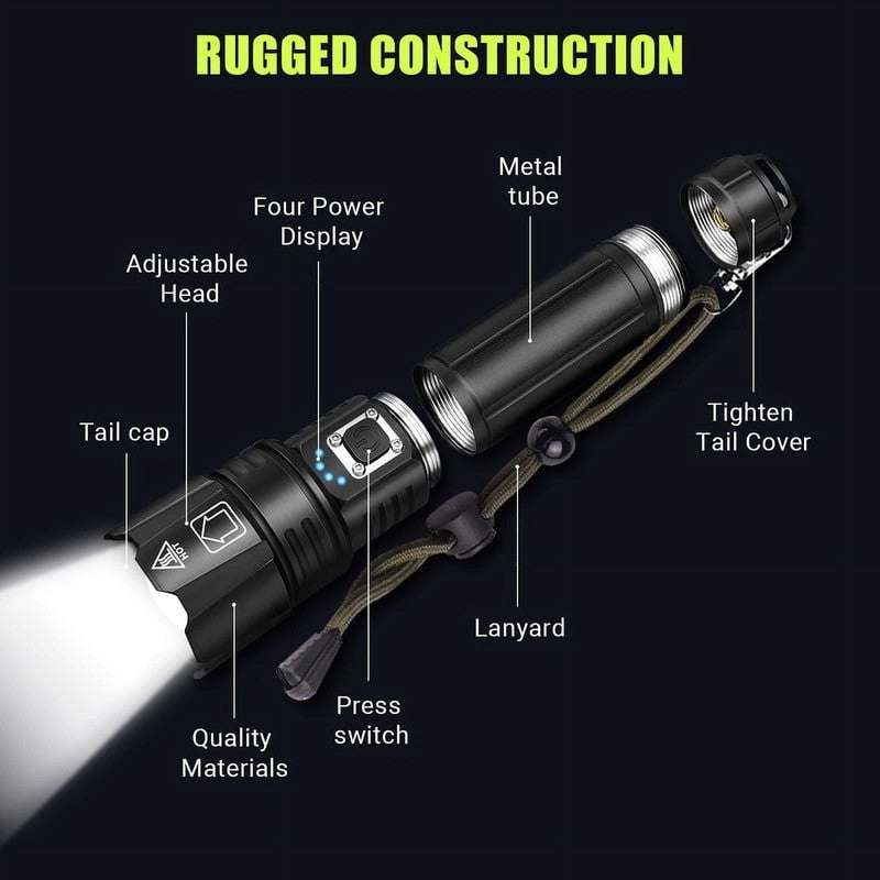 LED Flashlight, High Powered 10000 Lumens 5 Modes Zoomable Waterproof Rechargeab1