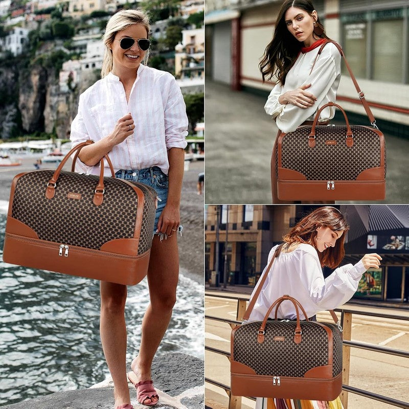 Women Weekender Travel Duffel Bag Carry On w/ Shoe Compartment Large Nylon Tote4