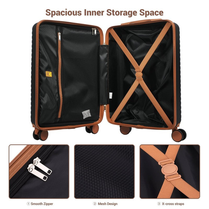 3 Piece Carry on Luggage Sets, Hardside Suitcase Set with Double Spinner Wheels,2