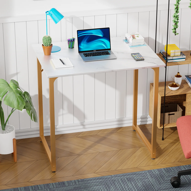32in Computer Desk Metal Frame Modern Office Desk Gold4
