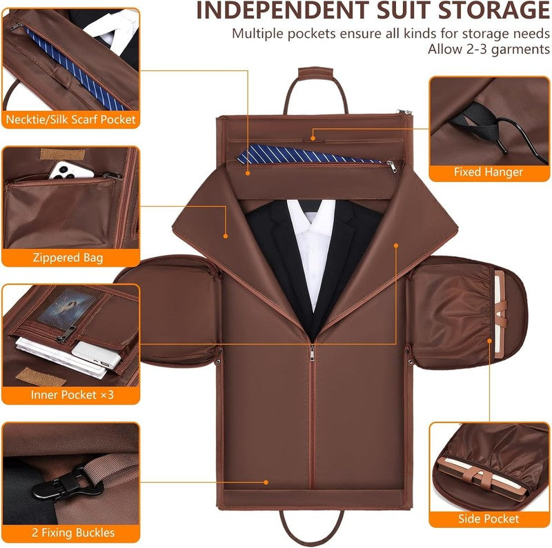 Men Leather 2in1 Garment Duffle Bag Waterproof Suit Travel Carry On1
