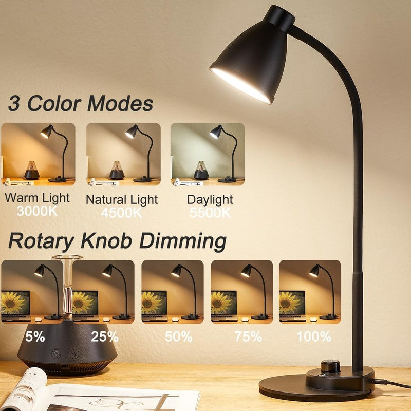 Dimmable LED Desk Lamp with USB Port & Gooseneck for Home & Office Use1