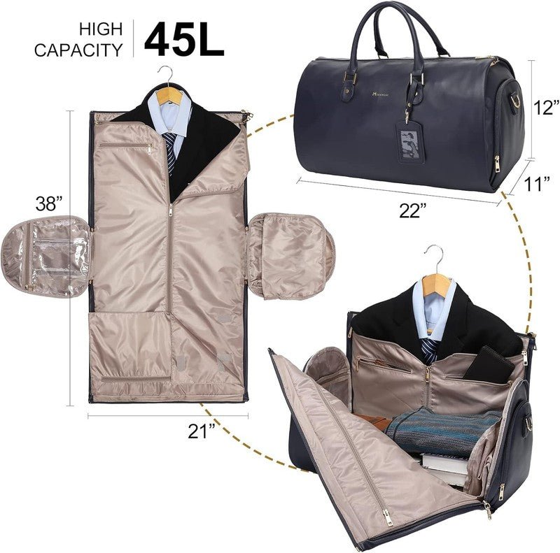 Women PU Leather 2in1 Garment Duffle Bag Blue Hanging Suit Travel Carry On2