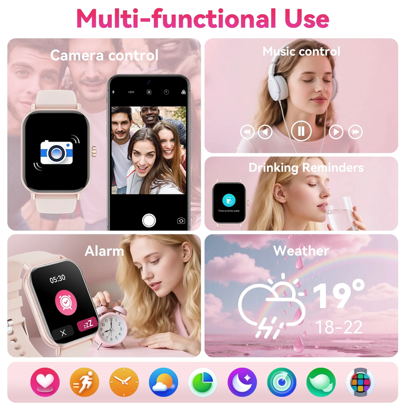 1.85" Smart Watch Android iPhone Call Fitness Tracker IP68 Pink5