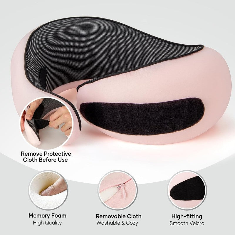 Memory Foam Travel Neck Pillow 360° Support for Airplane & Car – Pink2