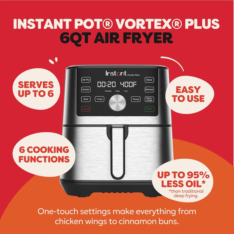 6QT Vortex Plus Air Fryer 6 in 1 Air Fry Roast Bake Crisp Stainless1