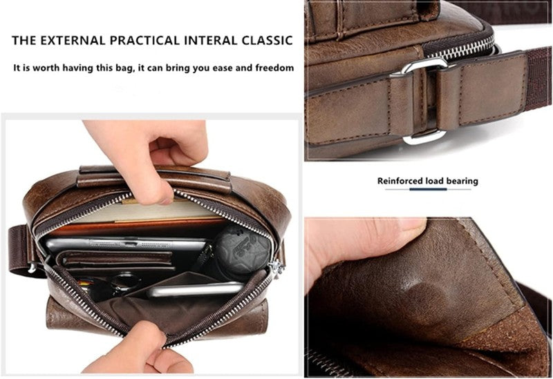 Vintage Leather Messenger Bag Crossbody Shoulder Bag Zipper Buckle Handle Bag3