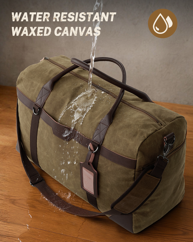 55L Waxed Canvas Duffle Bag Water Resistant Weekender Travel Bag Shoe Comp4