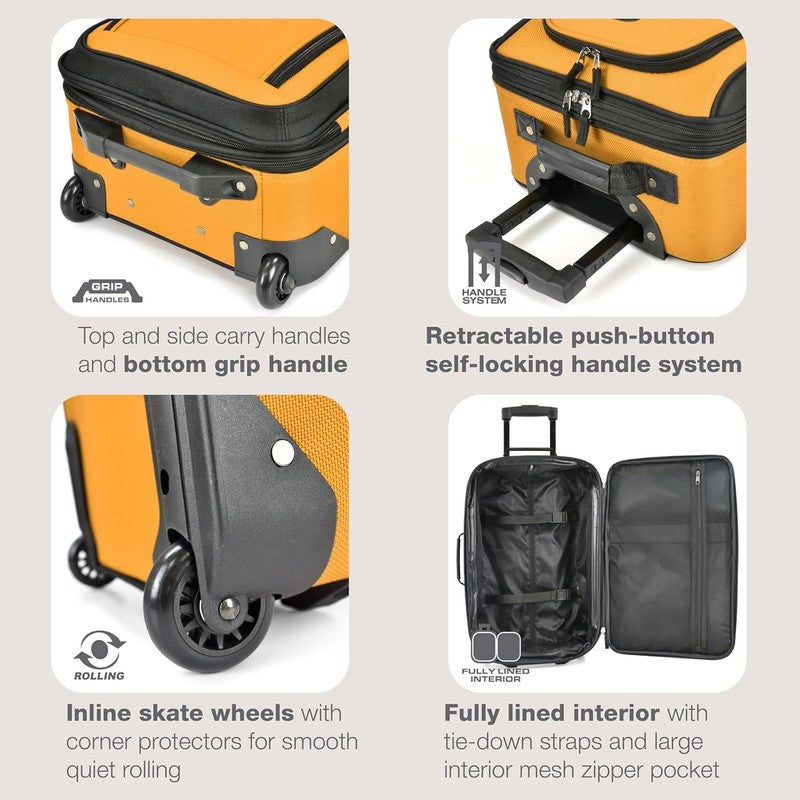 Rio Fabric Expandable Carry On Luggage, Rolling Suitcase, Orange, 2 Wheel Set2
