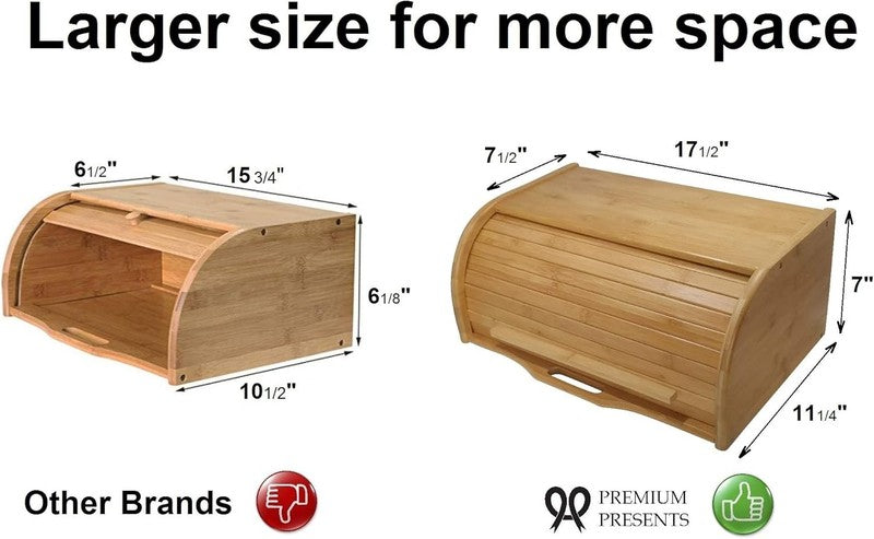 Large Wooden Bread Box Bamboo Roll Top Bread Storage Kitchen Counter Organizer1