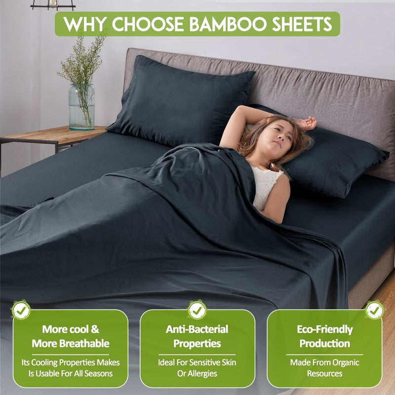 Rayon from Bamboo Blend Sheets Queen - 4 Piece Deep Pocket Bed Sheets Set, Black4