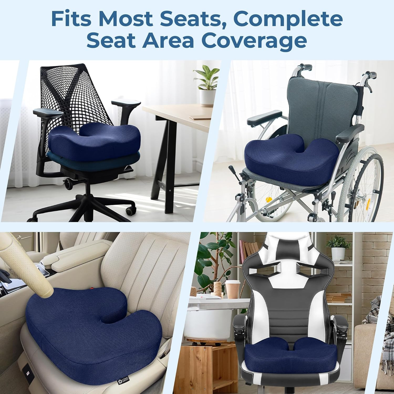 Seat Cushion - Memory Foam Chair Cushion for Tailbone Pain Relief - Ergonomic Su4