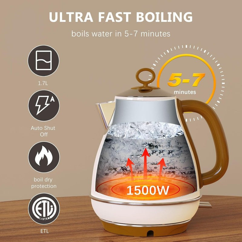 Electric Kettle 1.7L 1500W Stainless Steel BPA Free Auto Shut Off Boil Dry Safe3