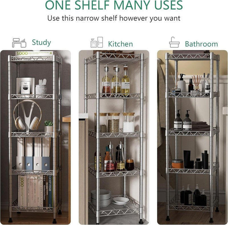5 Tier Adjustable Metal Shelving Unit for Laundry, Bathroom, Kitchen   Grey5