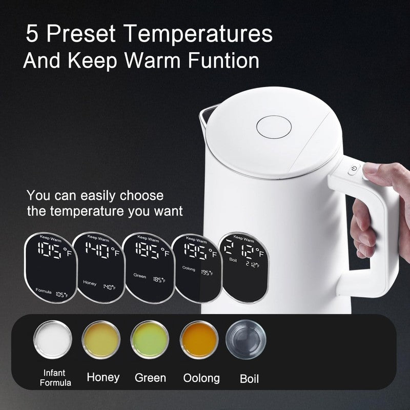 Electric Kettle 1.5L Stainless Steel Double Wall 5 Keep Warm Porcelain White2