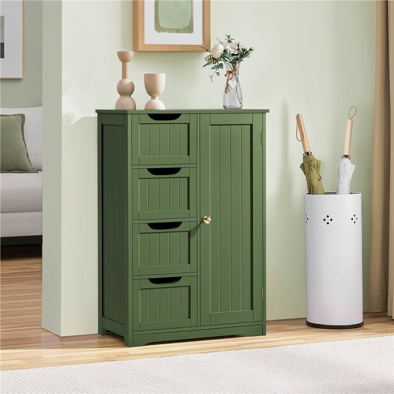 Modern Wooden Bathroom Storage Cabinet with 4 Drawers and Cupboard, Green4