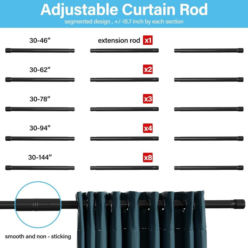 Adjustable 30-60" Black Curtain Rods - Modern Heavy Duty for Any Room5