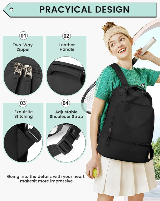 Gym Backpack for Women w/ Shoe Compartment Wet Pocket Travel Sports Bag4