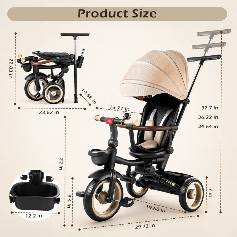 7 in 1 Foldable Tricycle Stroller for Toddler, Baby Tricycle with Adjustable Can6