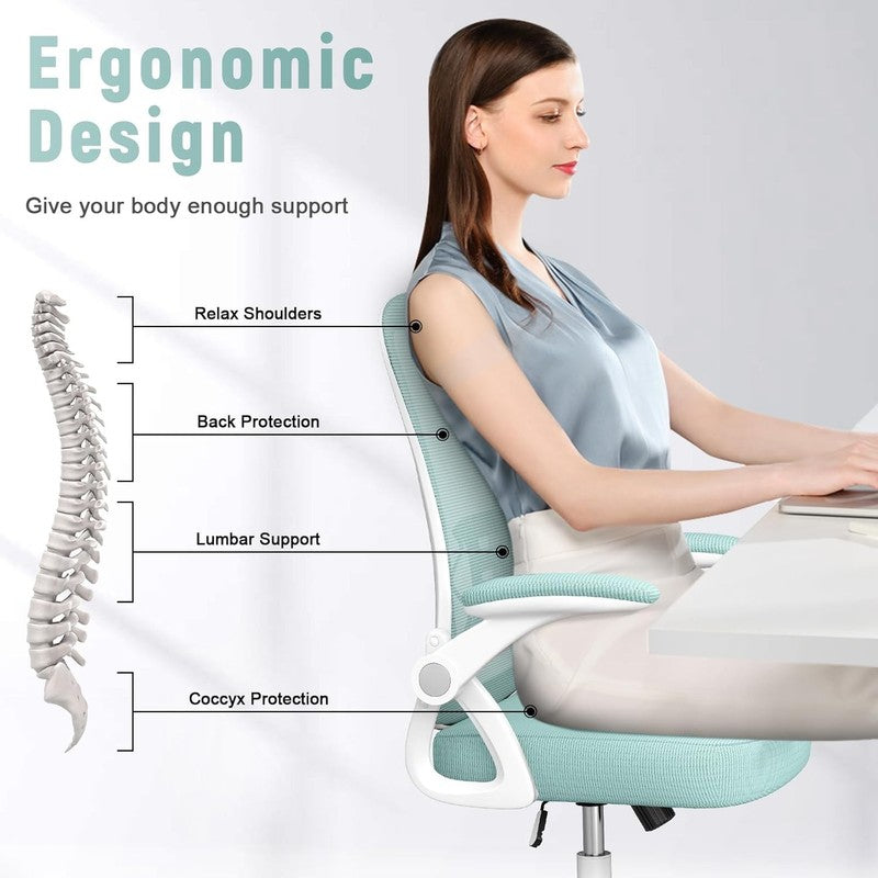 Ergonomic Mesh Office Chair Adjustable Height Flip Up Arms Lumbar Green4