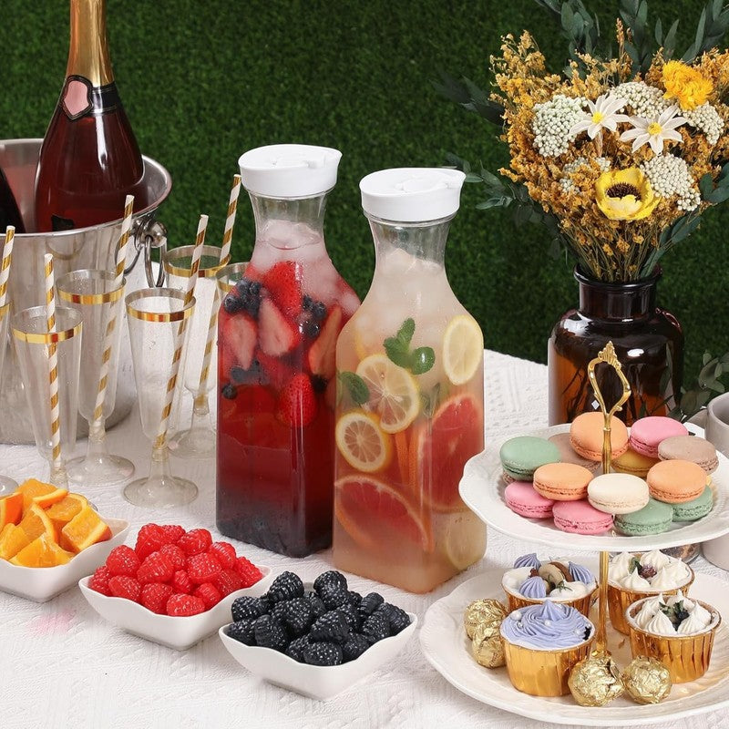 Plastic 50 Oz Water Carafe with Flip Top Lid, Set of 2 Square Base Juice Contain5