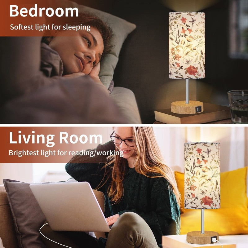 15" Touch Control Table Lamp w/ Dual USB Floral Shade 3 Way Dimmable Bedside4