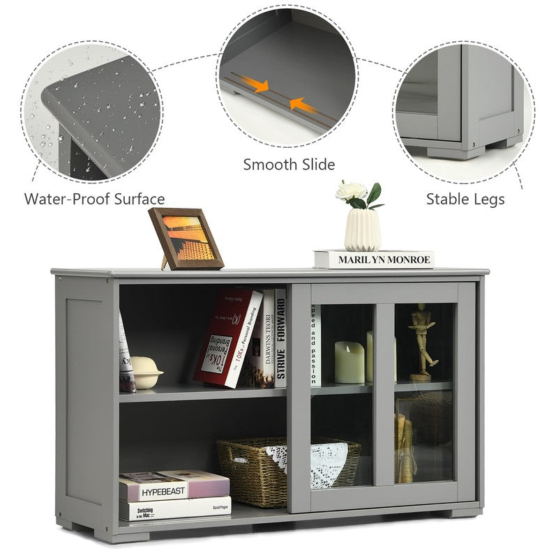 Kitchen Storage Cabinet Sideboard Buffet Cupboard W/ Sliding Door Gray7