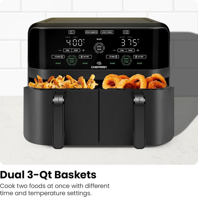 6Qt Dual Basket Air Fryer Digital Touchscreen 2x3Qt Nonstick Black4