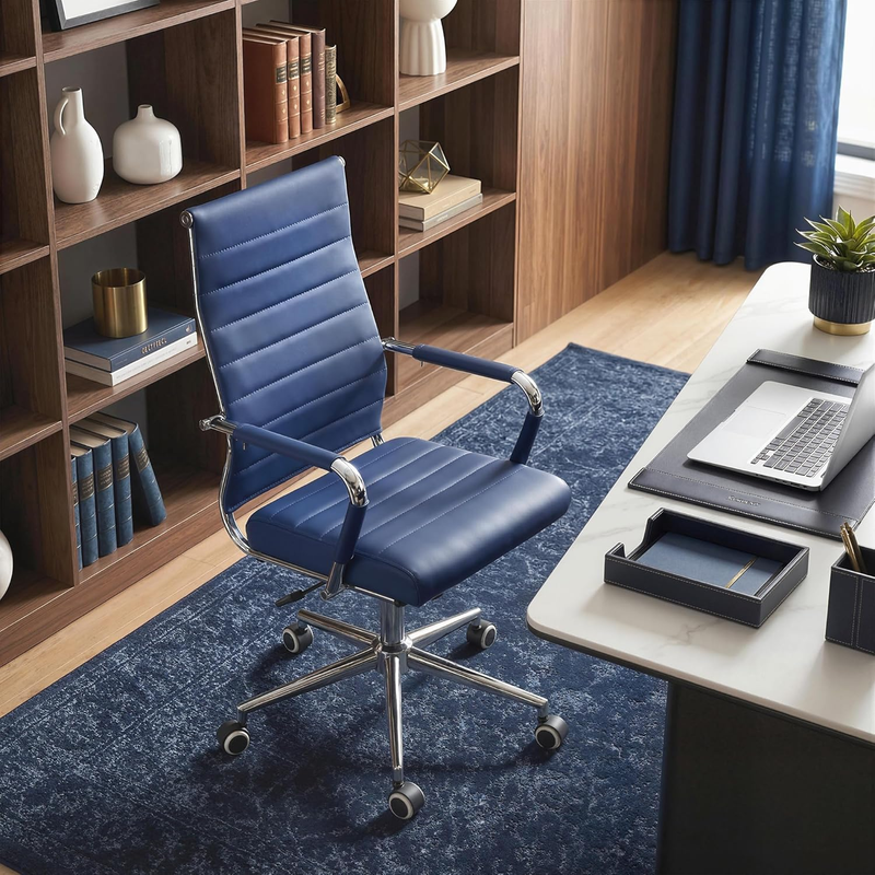 Navy Blue Executive Office Chair Ergonomic Leather Swivel Adjustable8