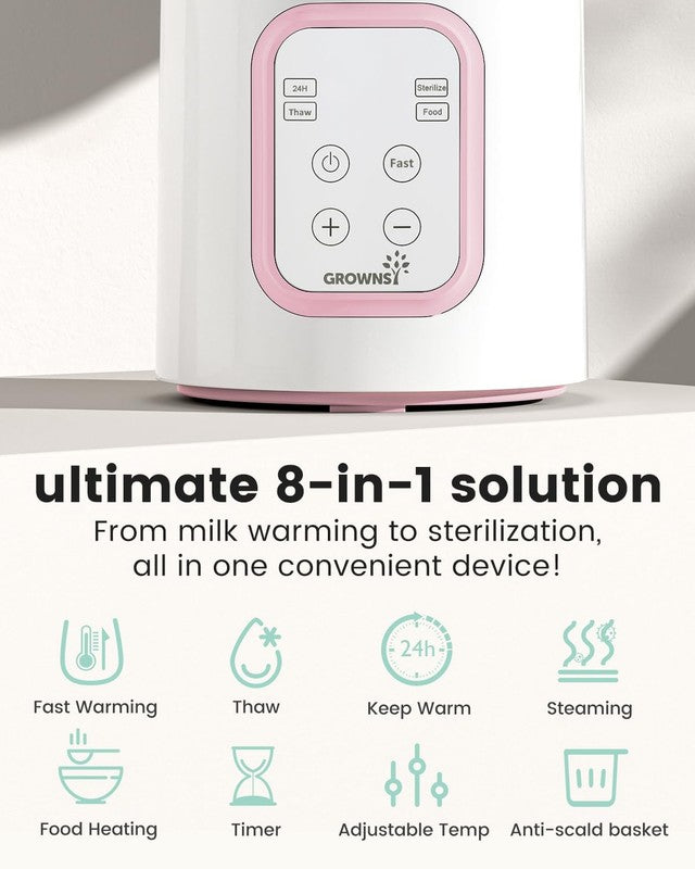 8-in-1 Fast Baby Bottle Warmer w/ Timer, Defrost, Sterilize, Food Heater Pink2