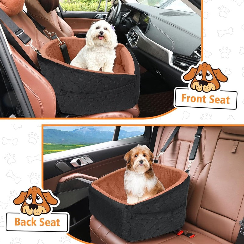 Dog Car Seat Small/Medium Dogs under 30lbs Washable Booster w/ Pockets Black/Z5