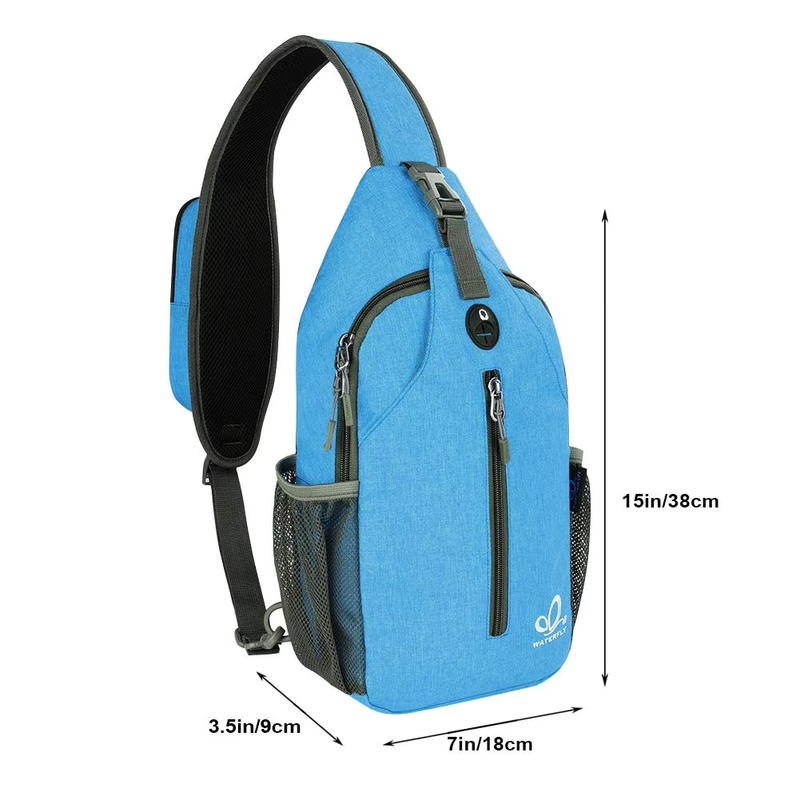 Unisex Hiking Travel Nylon Sling Bag Cross Body Shoulder Chest Bag,Light Blue5