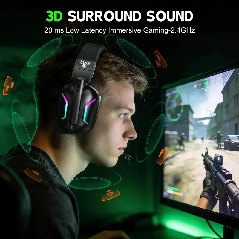 Wireless Gaming Headset PS5 PS4 PC Switch 2.4GHz Bluetooth Mic Black4